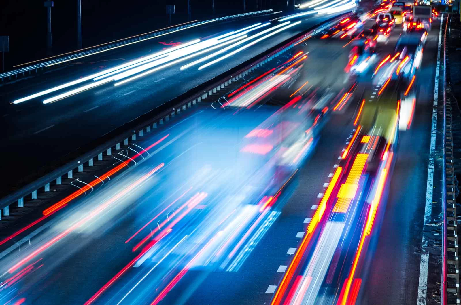 Light trails on a freeway at night