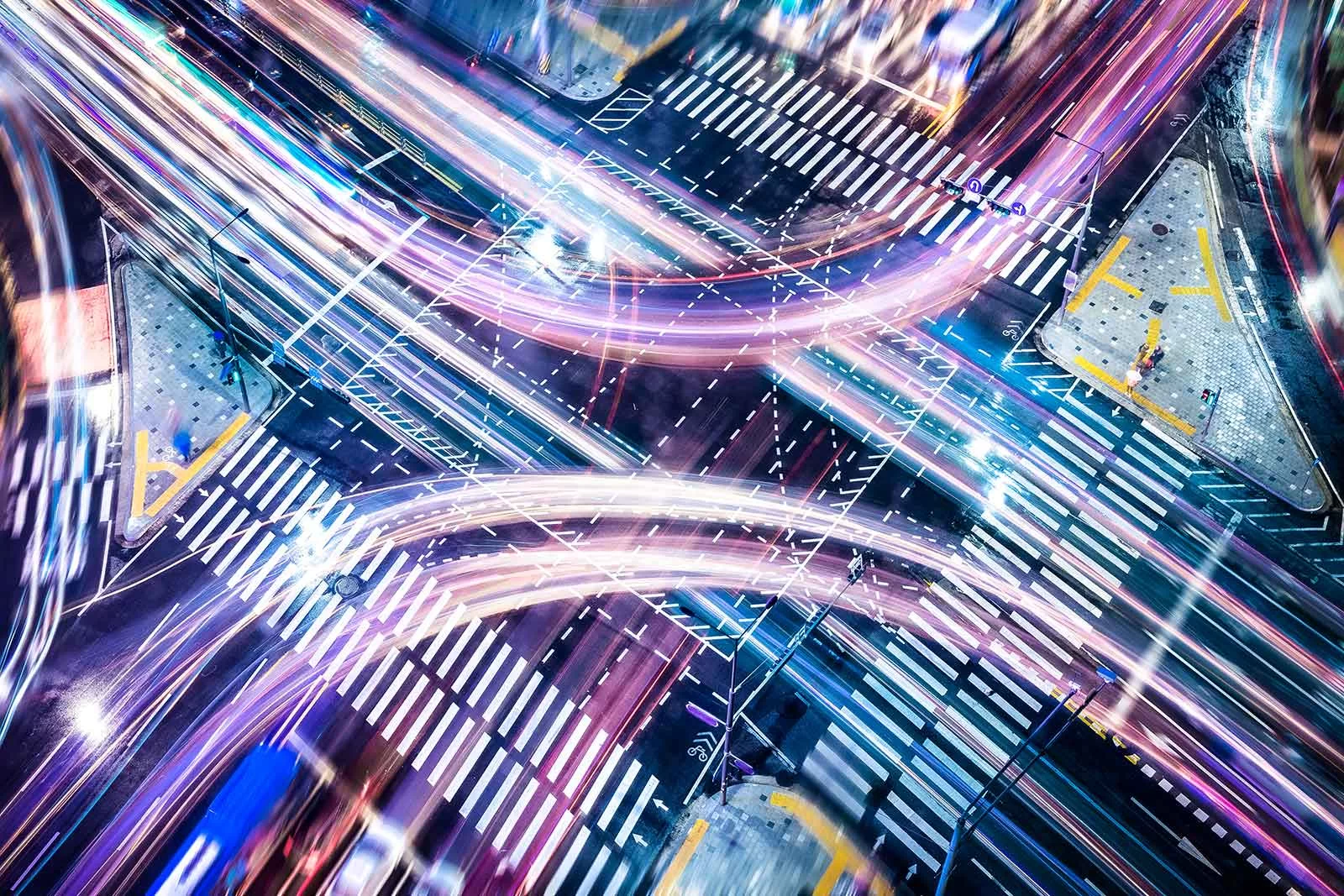 Lightrails on an intersection at night